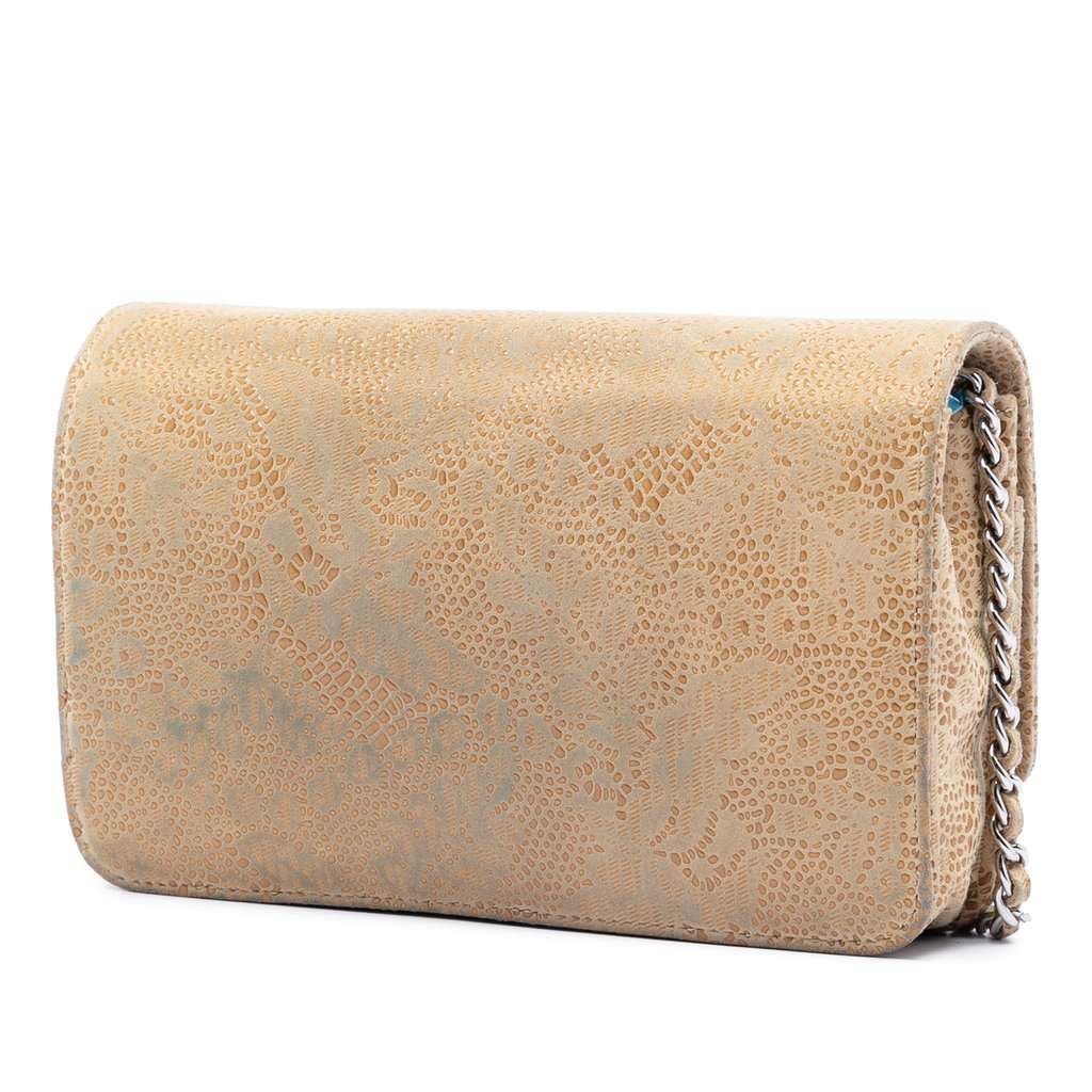 Chanel CC Lace Overlay Goatskin Wallet On Chain Beige Leather Very good condition - Back View