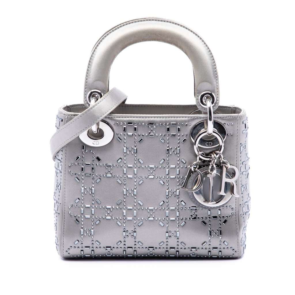 Dior Mini Satin Cannage Crystal Embellished Lady Dior MultiColor Very good condition - Front View