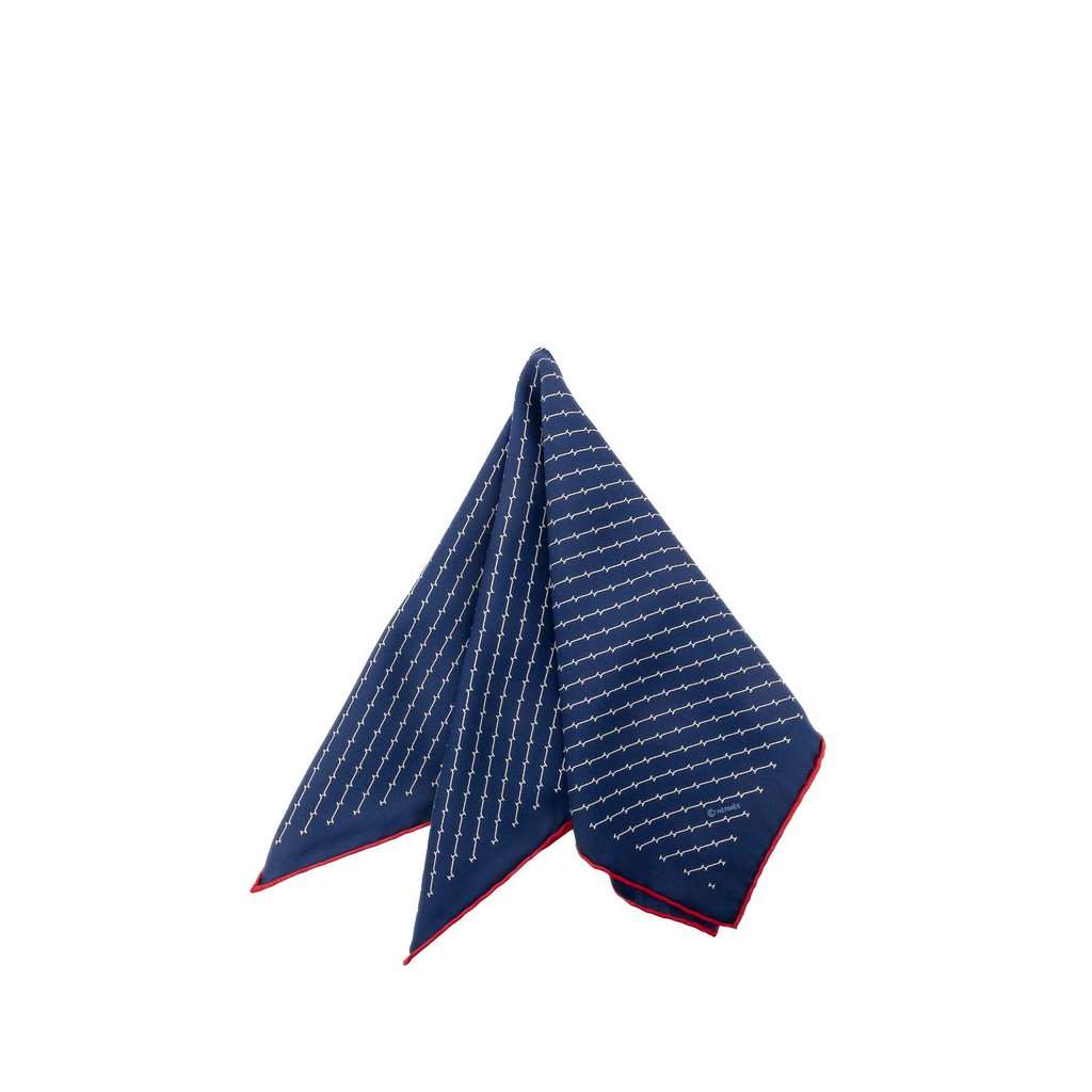 Hermès Geometric Pocket Square Silk Handkerchief Blue Never worn - Front View