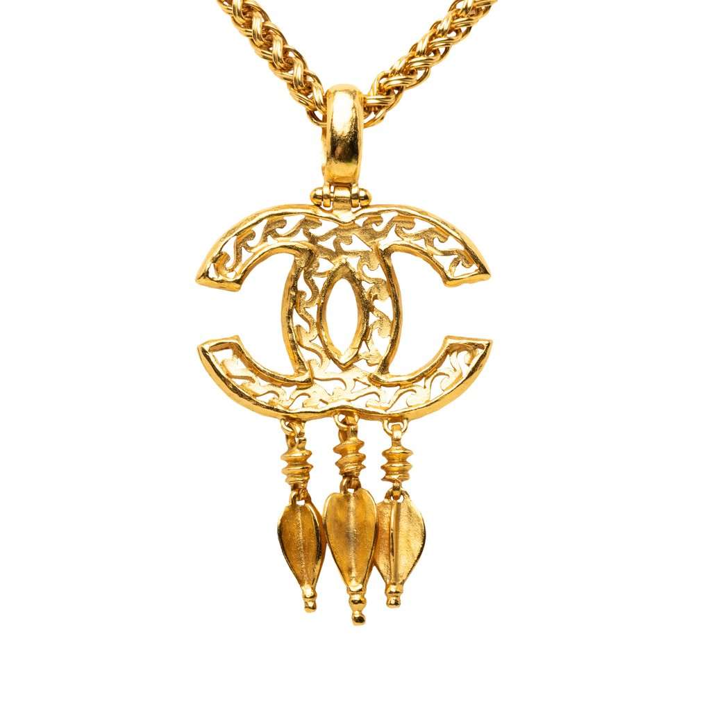 Chanel CC Gold-Plated Filigree Fringe Pendant Necklace Gold Metal Very good - Inside View