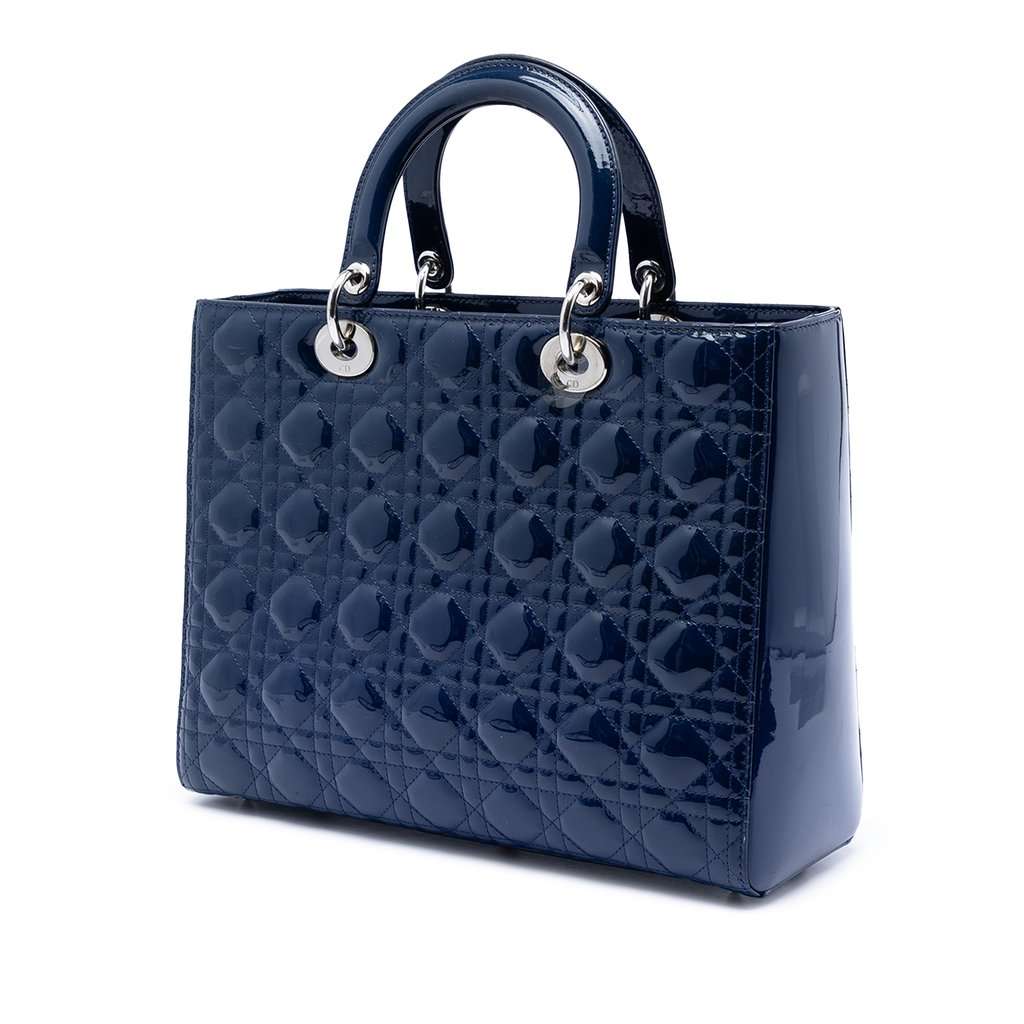 Dior Large Patent Cannage Lady Dior Blue Leather Very good condition - Back View