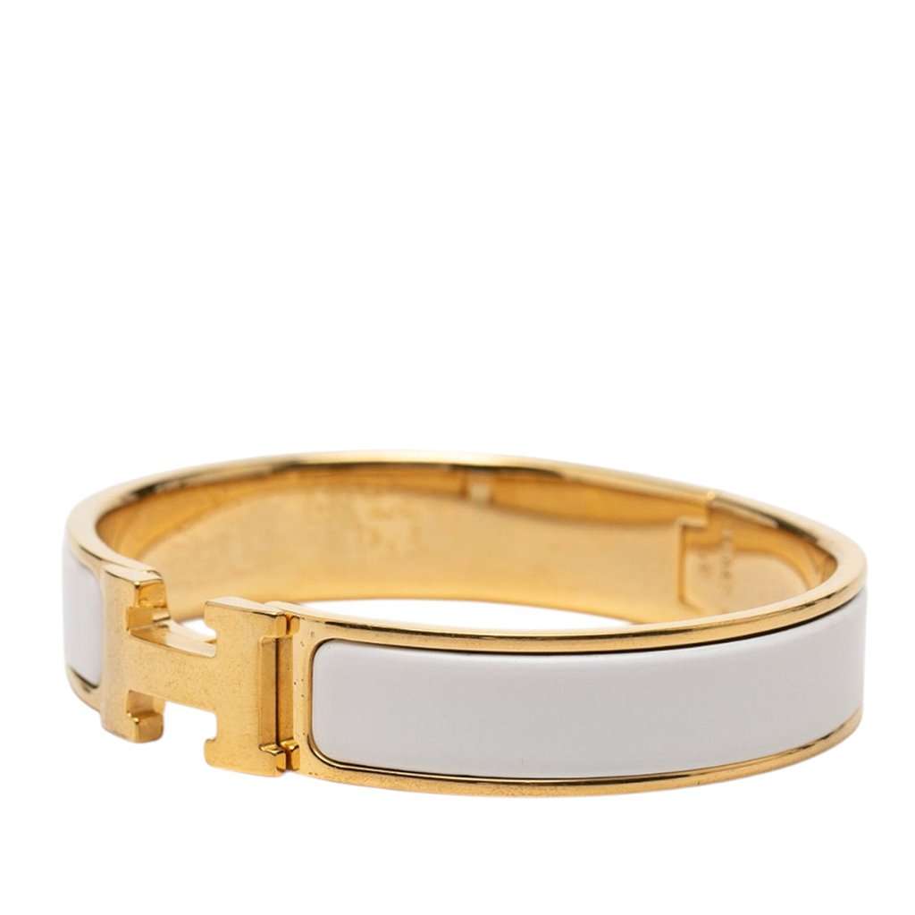 Hermès Narrow Enamel Clic H Bracelet PM White Very good - Back View