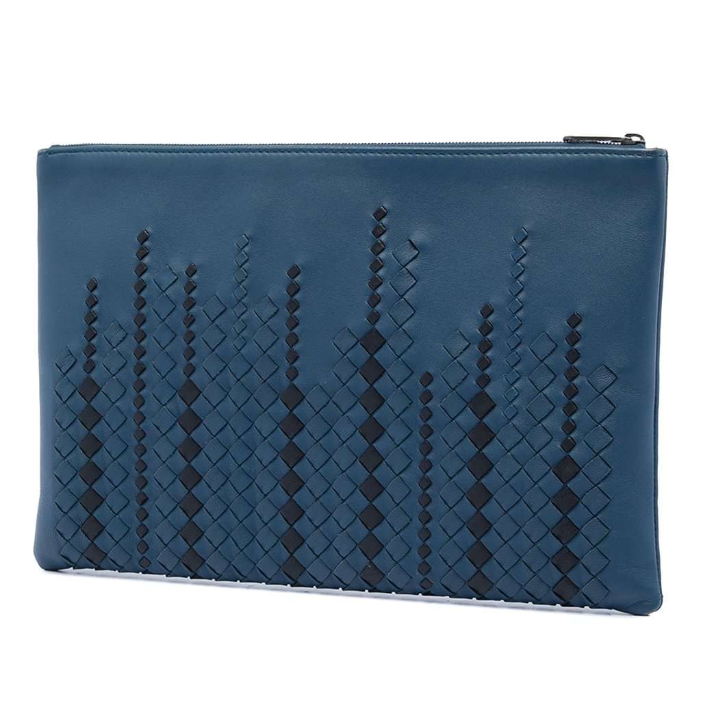 Bottega Veneta Bicolor Nappa Intrecciato Clutch Blue Leather Very good - Back View