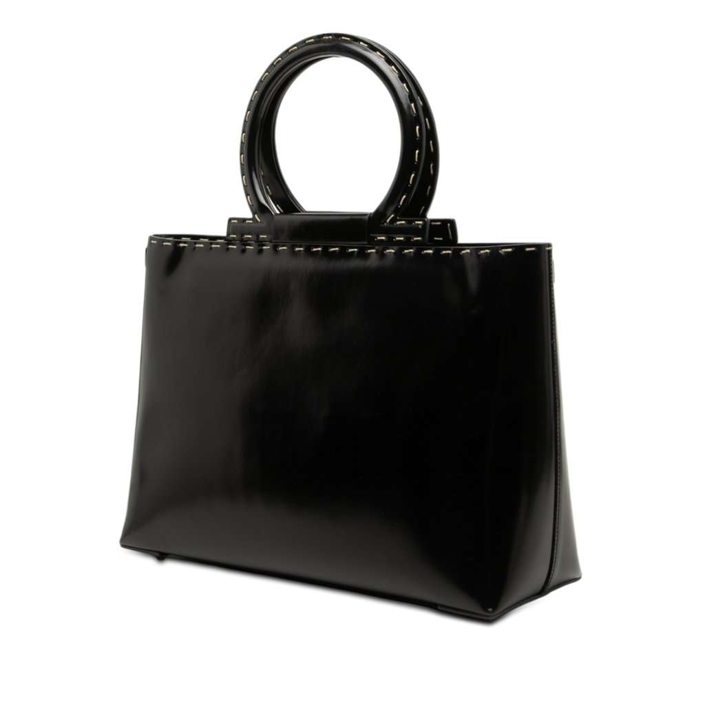 Ferragamo Patent Gancini Top Handle Satchel Black Leather Very good - Back View