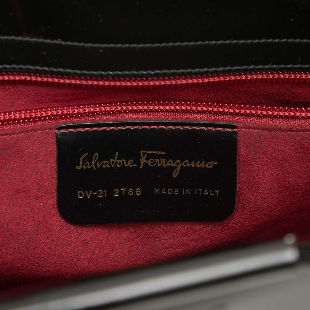 Ferragamo Patent Gancini Top Handle Satchel Black Leather Very good - Box View