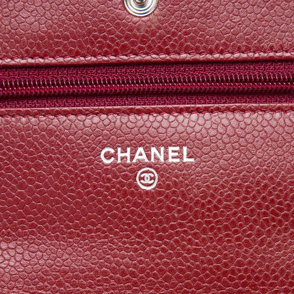 Chanel CC Quilted Caviar Wallet on Chain Red Leather Very good - Box View