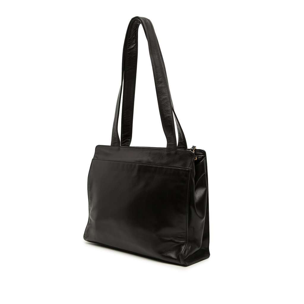 Chanel CC Lambskin Front Zip Pocket Tote Black Leather Very good - Back View