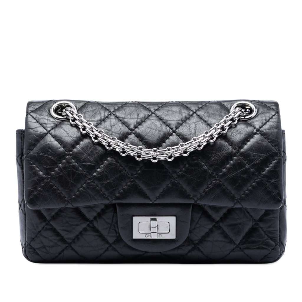 Chanel Quilted Aged Calfskin Reissue 2.55 Double Flap 224 Black Leather Very good condition - Front View