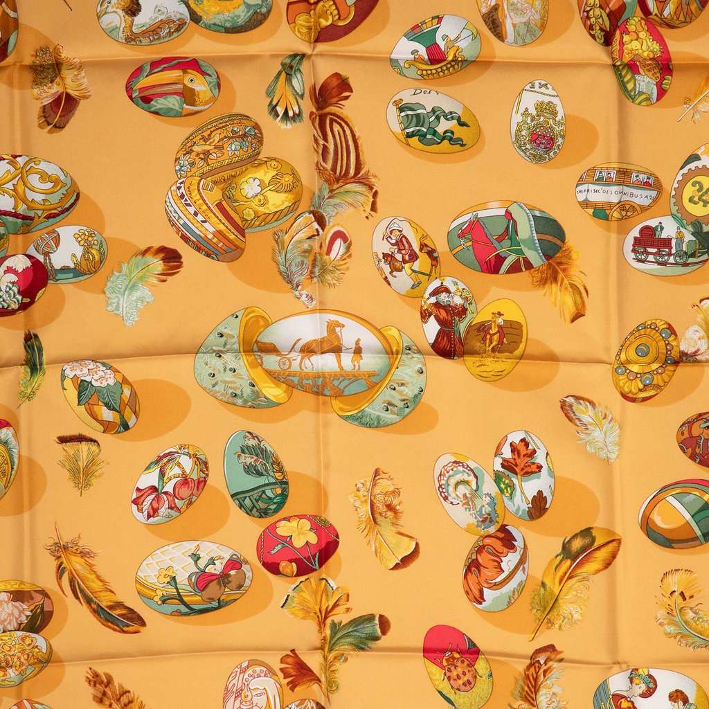 Hermès Couvee d Hermes Silk Scarf 90 Orange Very good - Back View