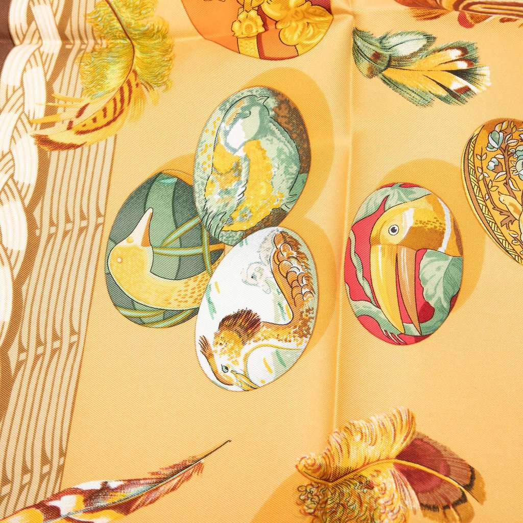 Hermès Couvee d Hermes Silk Scarf 90 Orange Very good - Inside View
