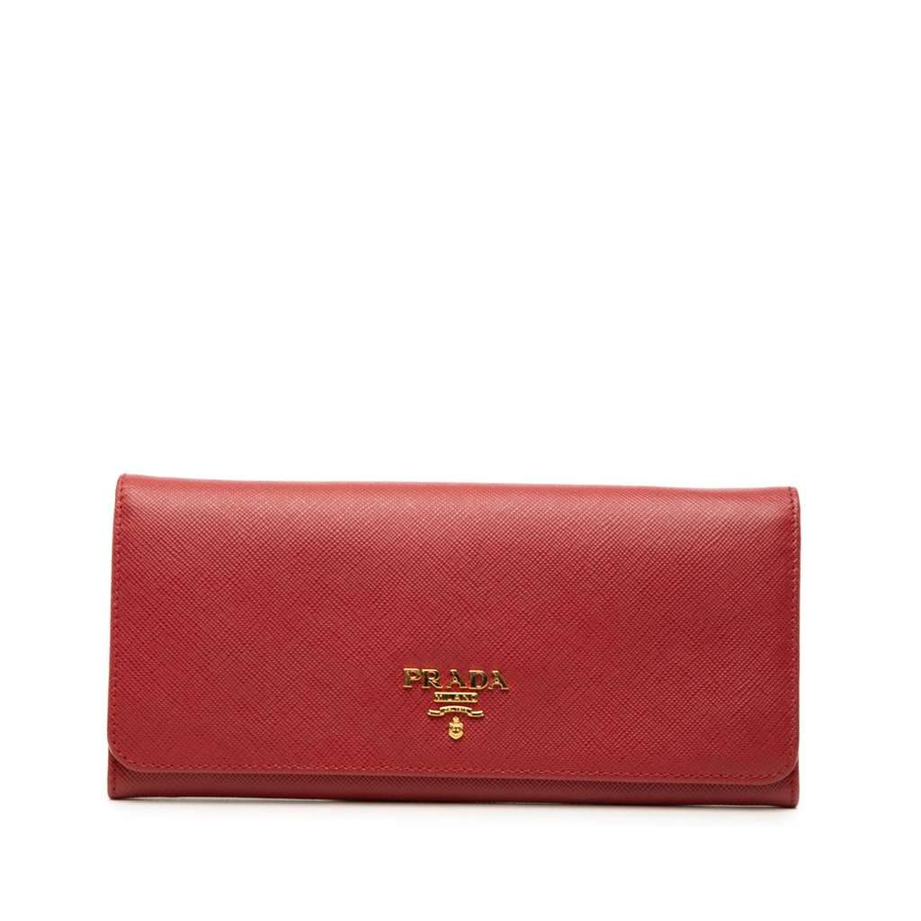 Prada Saffiano Continental Long Wallet Red Leather Very good - Front View