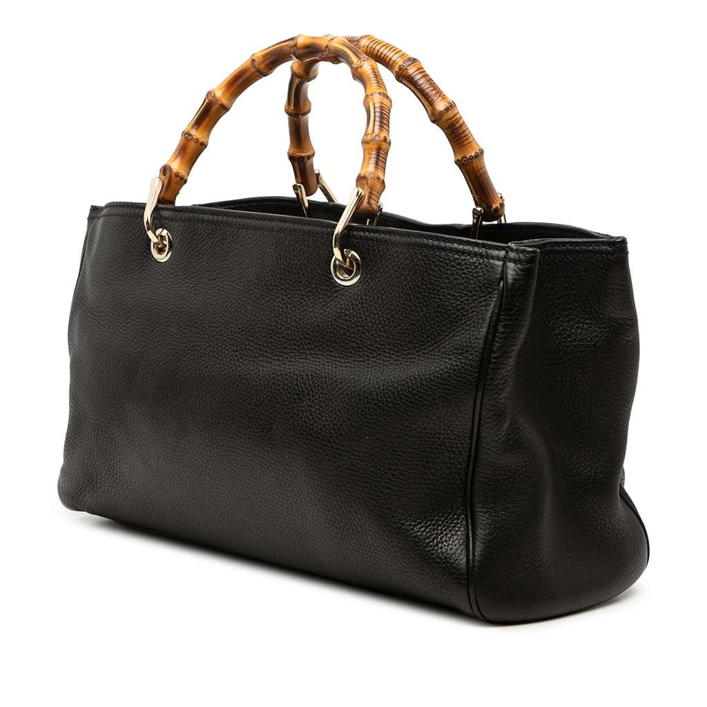 Gucci Medium Calfskin Bamboo Shopper Satchel Black Leather Very good - Back View