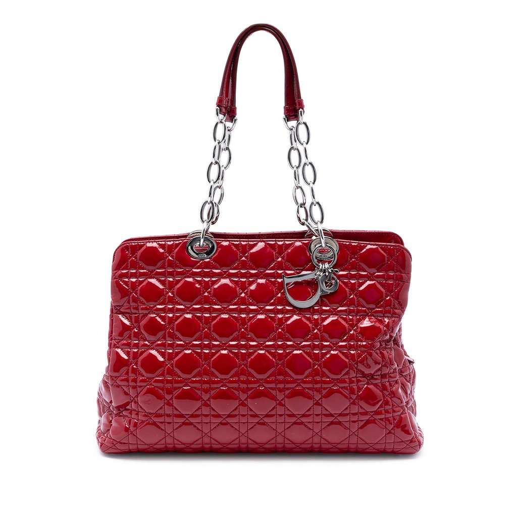 Dior Large Patent Cannage Soft Zipped Lady Dior Shopping Tote Red Leather Very good - Front View