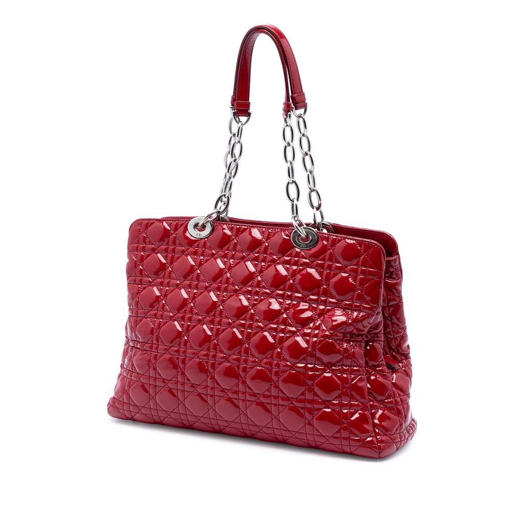 Dior Large Patent Cannage Soft Zipped Lady Dior Shopping Tote Red Leather Very good - Back View