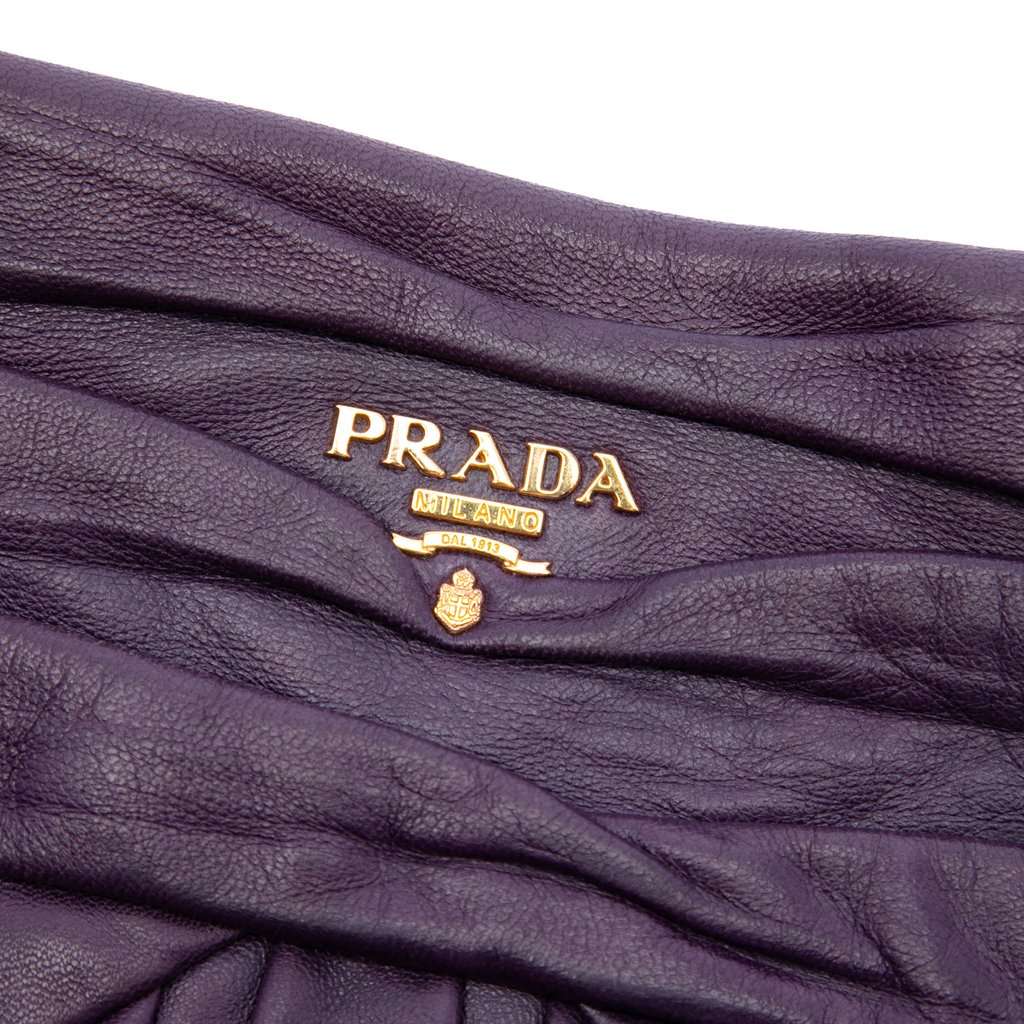 Prada Pleated Nappa Clutch Purple Leather Very good condition - Box View