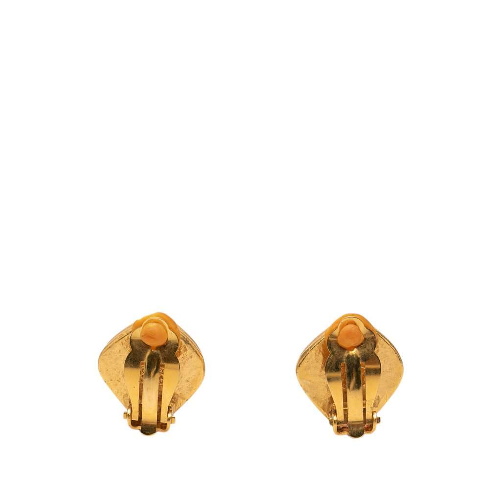 Chanel CC Gold Plated and Resin Rhombus Clip On Earrings Gold Metal Very good condition - Back View