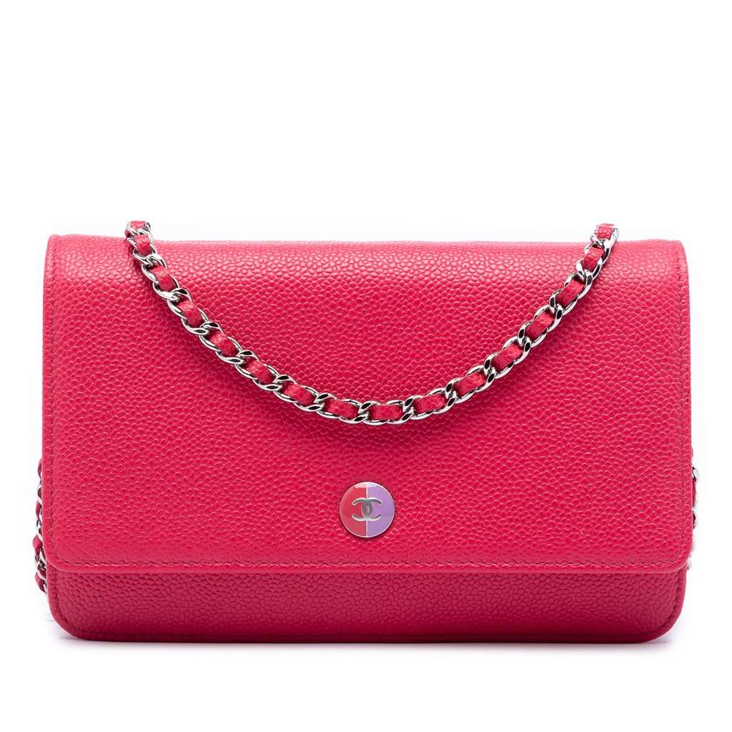 Chanel Caviar Bicolor CC Wallet On Chain Pink Leather Very good - Front View