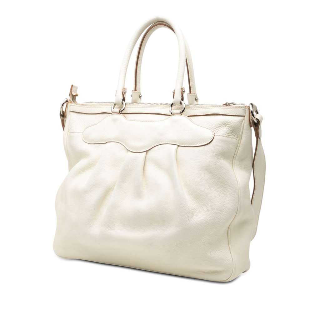 Ferragamo Leather Gancini Convertible Tote White Leather Very good condition - Back View