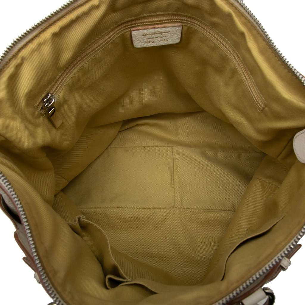 Ferragamo Leather Gancini Convertible Tote White Leather Very good condition - Model View