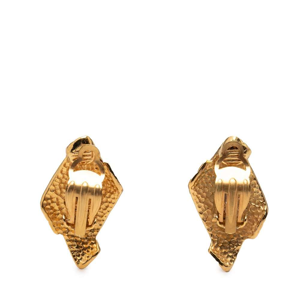 Chanel Gold Plated Logo Diamond Clip On Earrings Gold Metal Very good - Back View