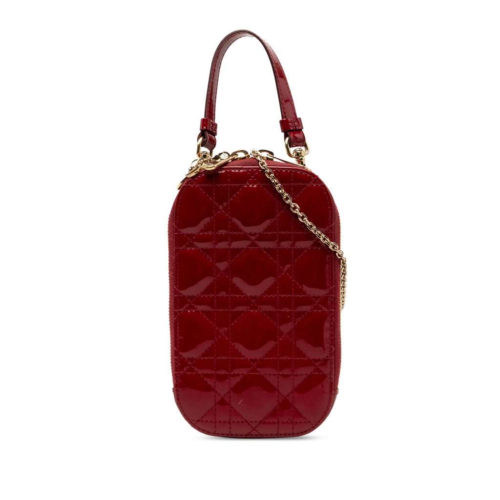 Dior Patent Cannage Lady Dior Call In Phone Holder Red Leather Very good - Front View