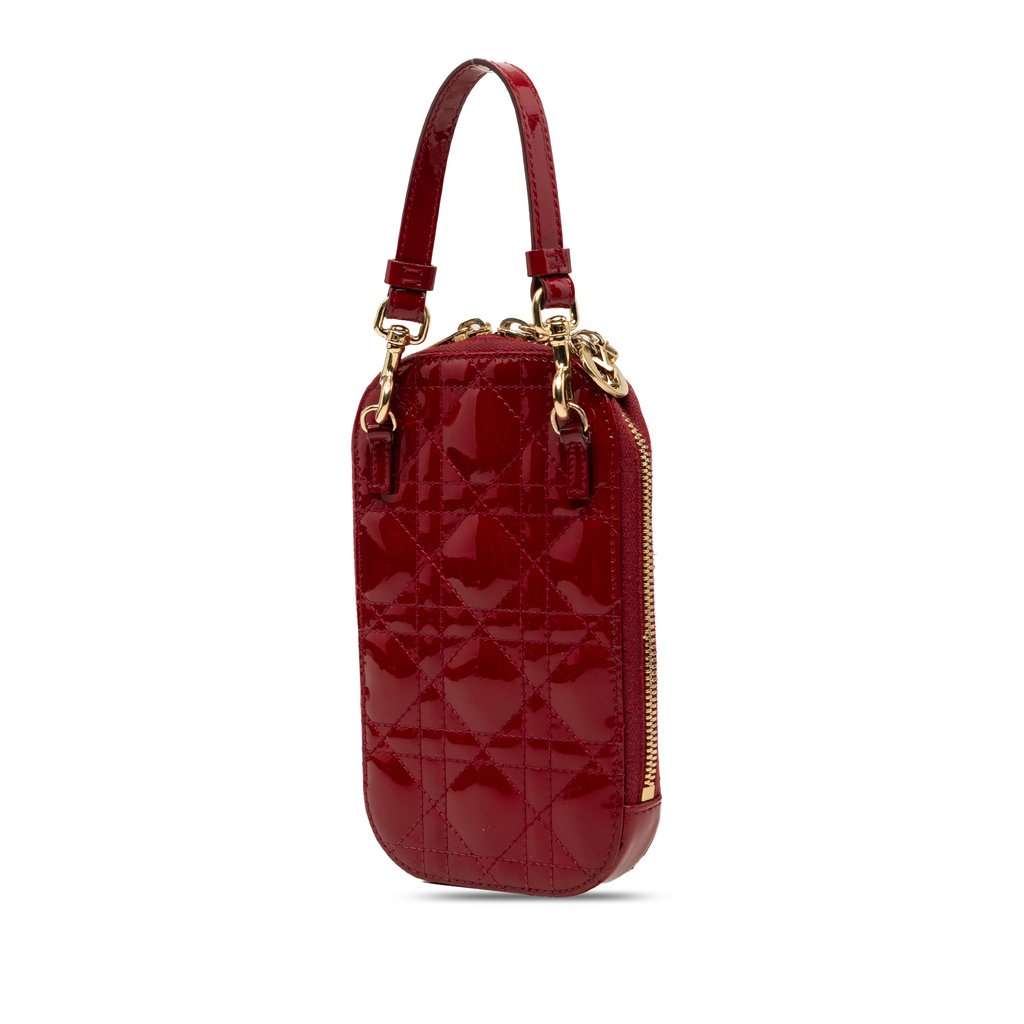 Dior Patent Cannage Lady Dior Call In Phone Holder Red Leather Very good - Back View