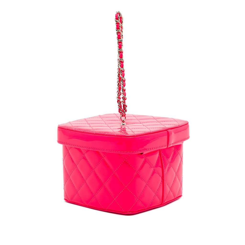 Chanel Mini CC Quilted Patent Vanity Bag Pink Leather Very good - Back View