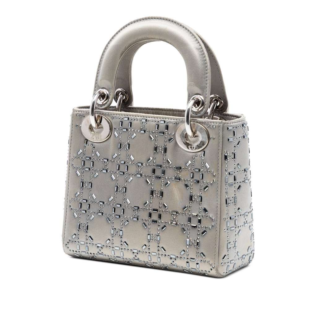 Dior Mini Satin Cannage Crystal Embellished Lady Dior Grey Very good condition - Back View