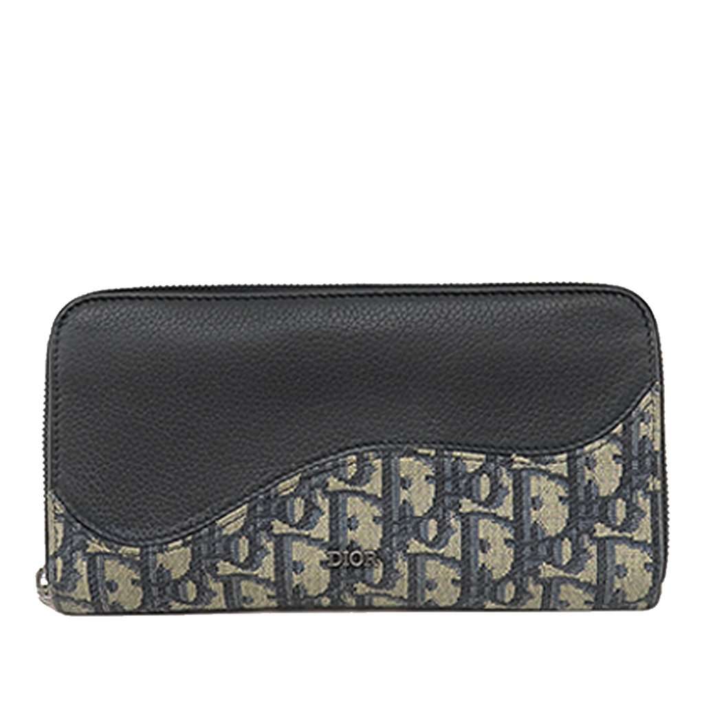 Dior Oblique Canvas and Leather Saddle Zippy Wallet Black Very good - Front View