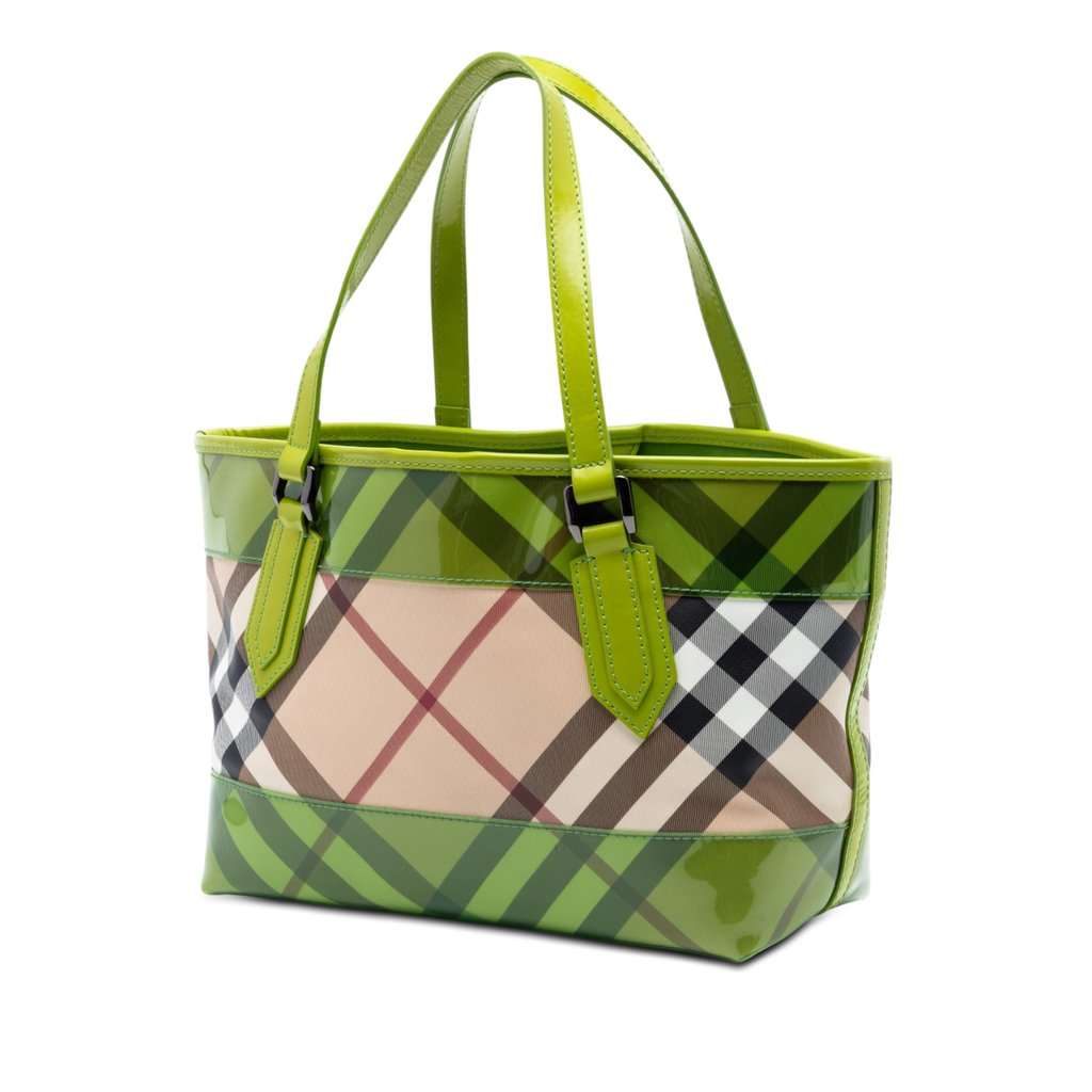 Burberry Patent Trimmed Supernova Check Coated Canvas Tote Beige Very good condition - Back View