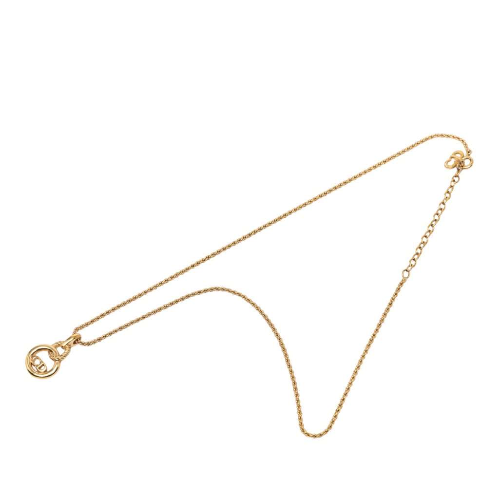 Dior Gold Plated CD Logo Twisted Round Pendant Necklace Gold Metal Very good condition - Front View