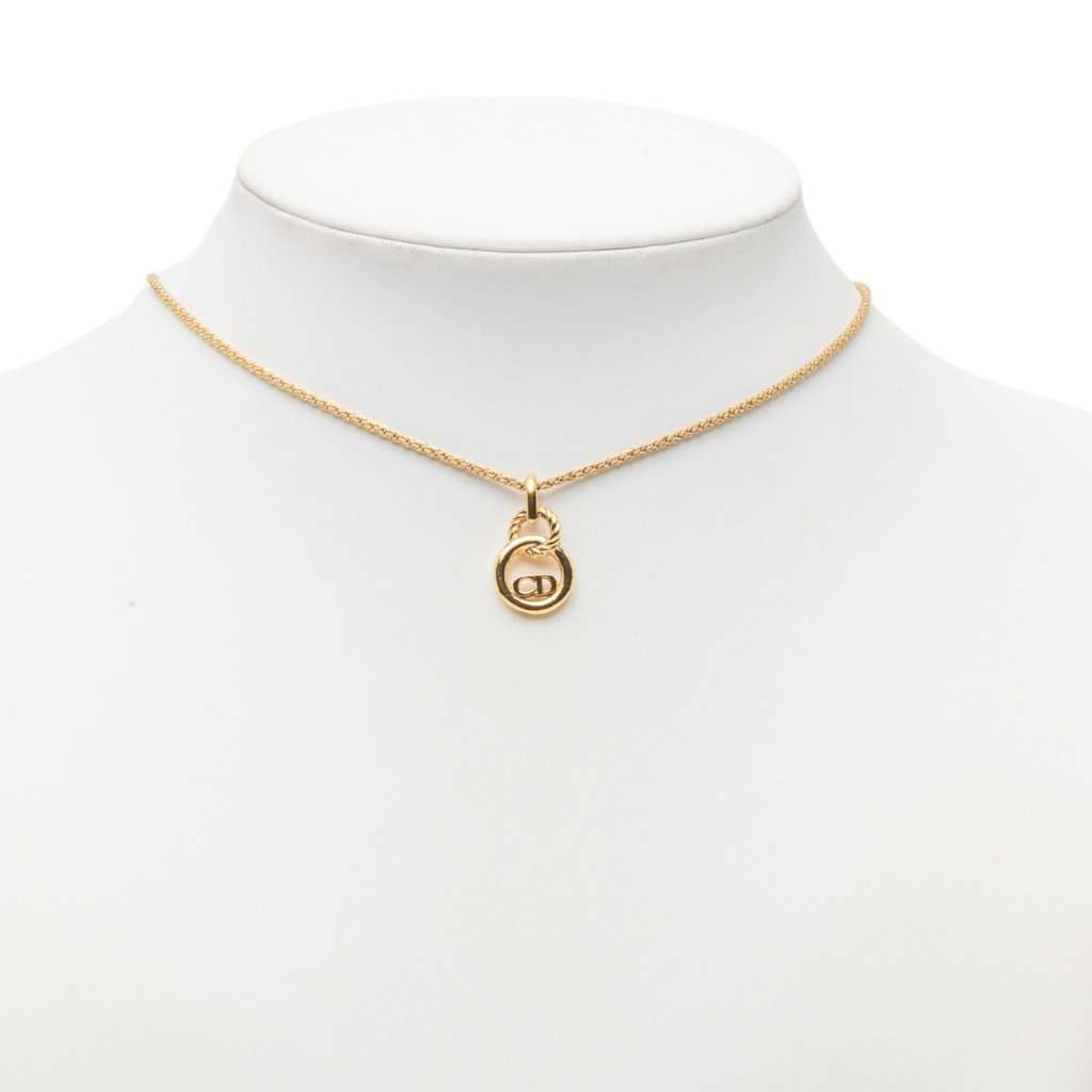 Dior Gold Plated CD Logo Twisted Round Pendant Necklace Gold Metal Very good condition - Box View