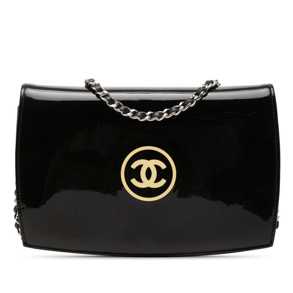Chanel CC Patent Compact Wallet On Chain Black Leather Very good condition - Front View