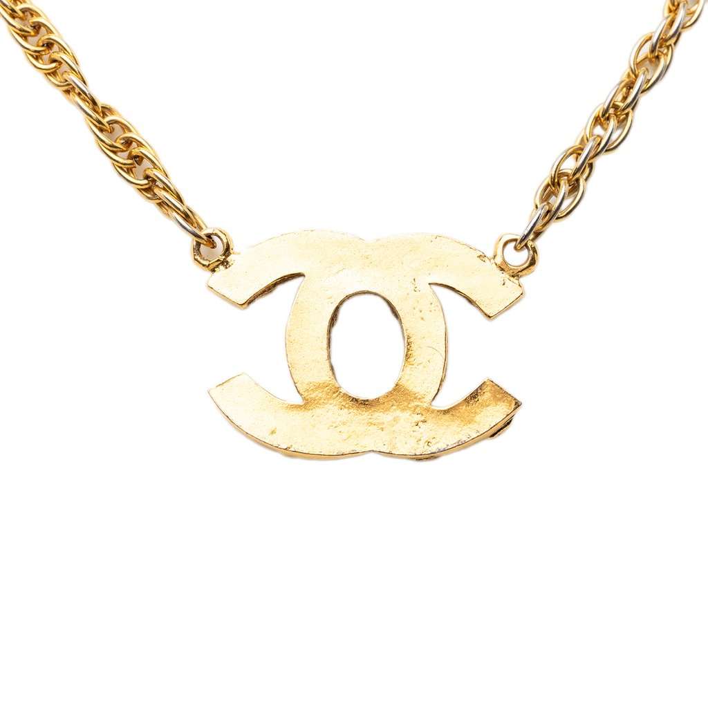Chanel CC Gold Plated Strass Pendant Necklace Gold Metal Very good condition - Inside View