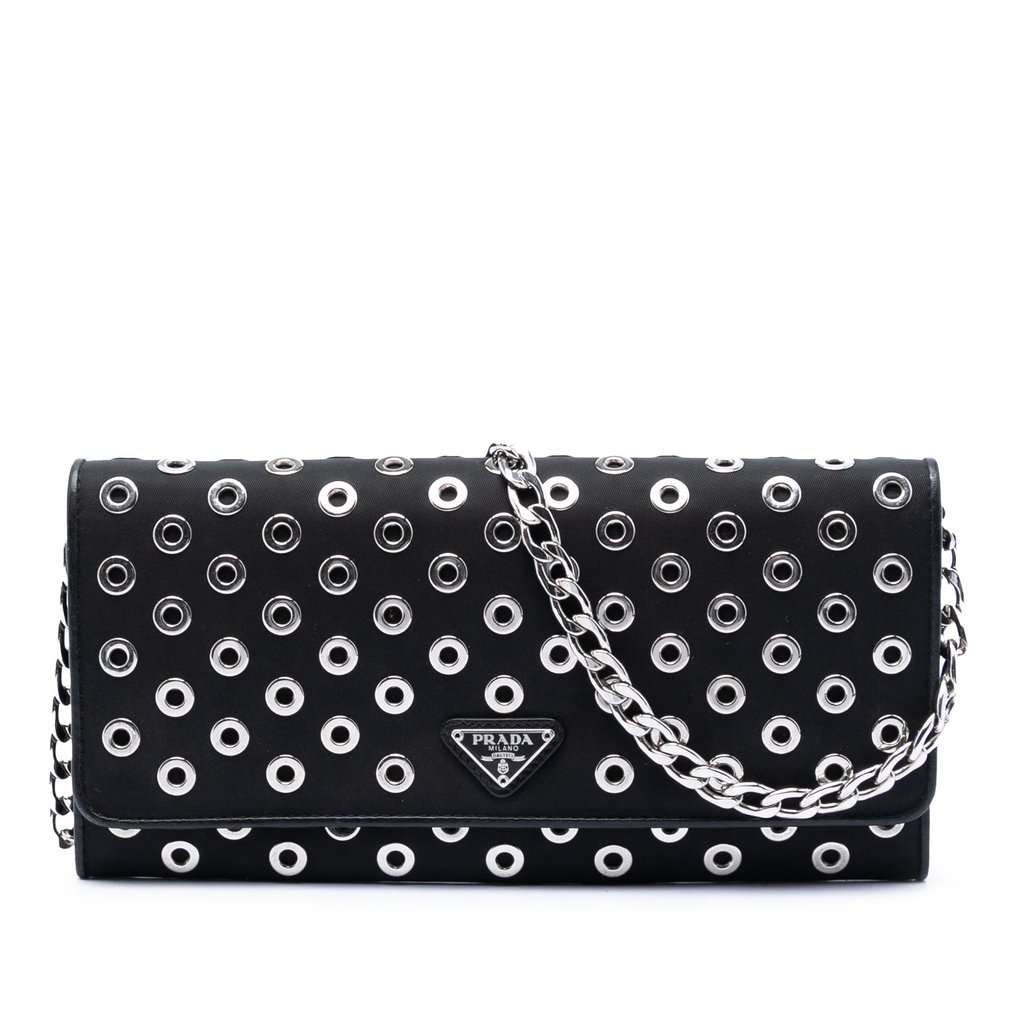 Prada Tessuto Grommet Wallet On Chain Black Very good condition - Front View