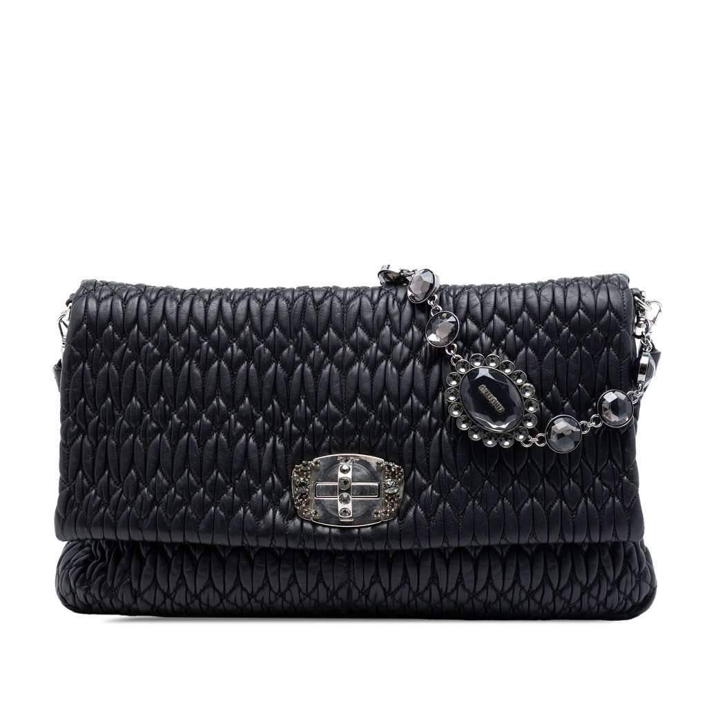 Miu Miu Large Matelasse Nappa Crystal Satchel Black Leather Very good condition - Front View
