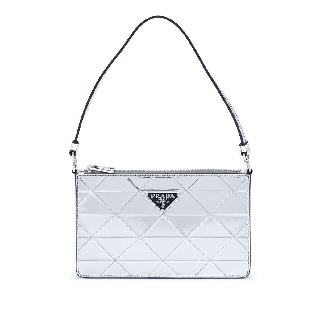 Prada Mini Metallic Spazzolato Tria Shoulder Bag Silver Leather Very good - Front View
