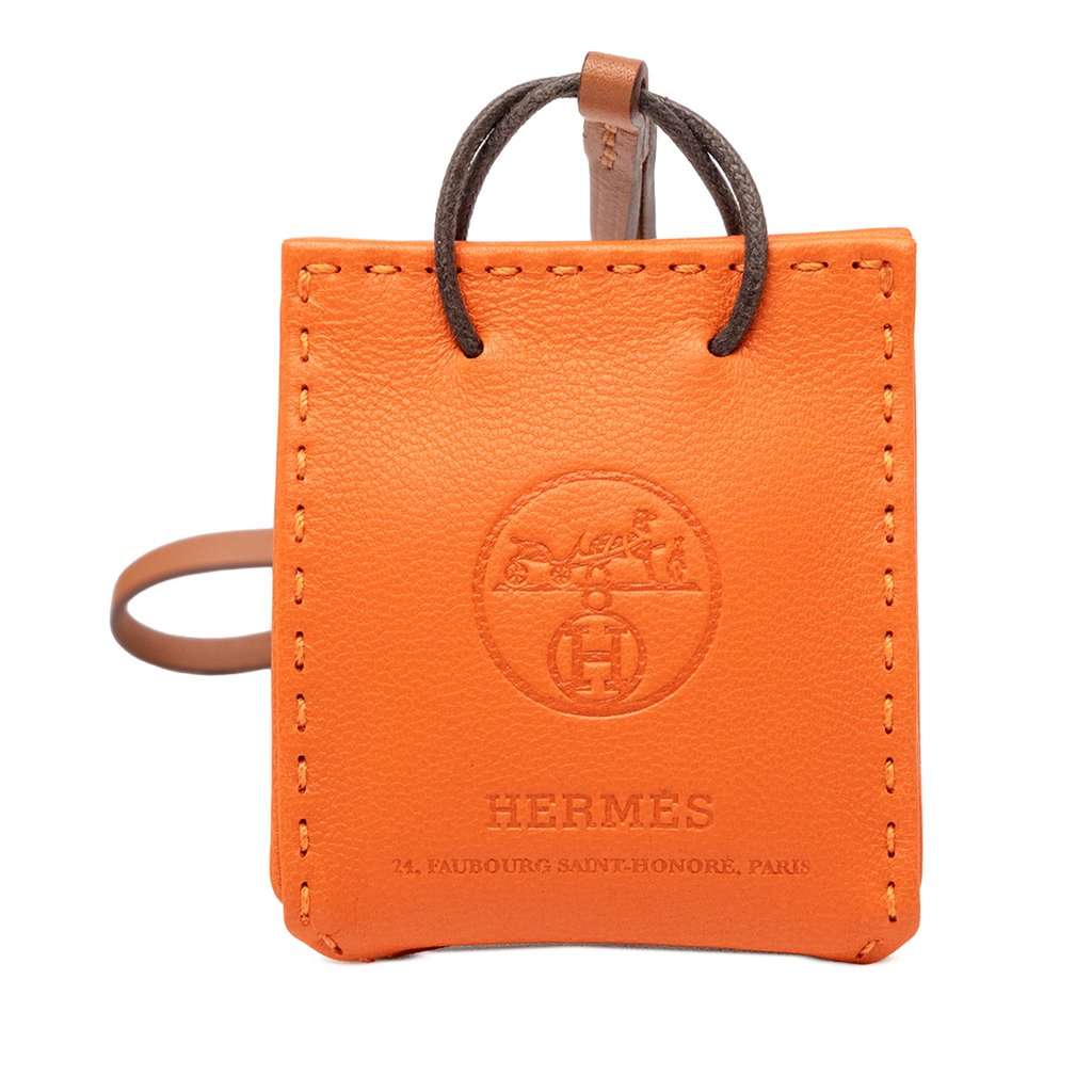 Hermès Milo Lambskin and Swift Shopping Bag Charm Orange Leather Very good condition - Front View