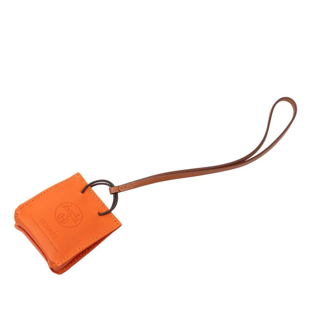 Hermès Milo Lambskin and Swift Shopping Bag Charm Orange Leather Very good condition - Back View