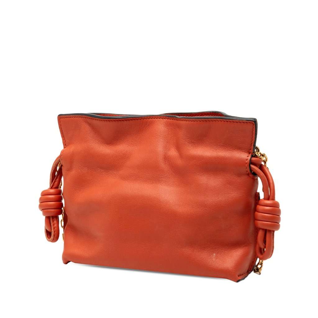 Loewe Nano Leather Flamenco Knot Chain Crossbody Orange Leather Very good condition - Back View