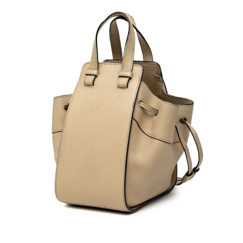 LOEWE Mini Grained Calfskin Drawstring Hammock Bag Brown Leather Very good - Back View
