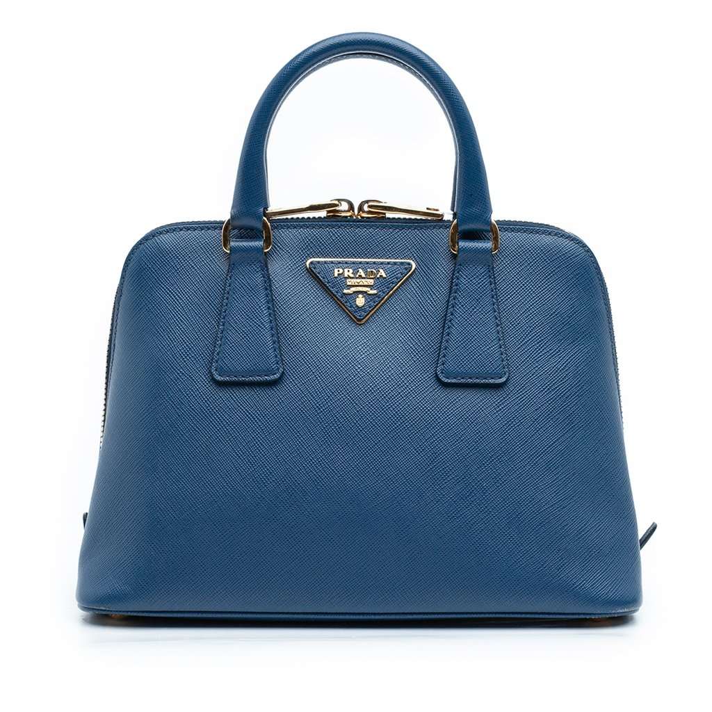 Prada Small Saffiano Lux Promenade Satchel Blue Leather Very good condition - Front View