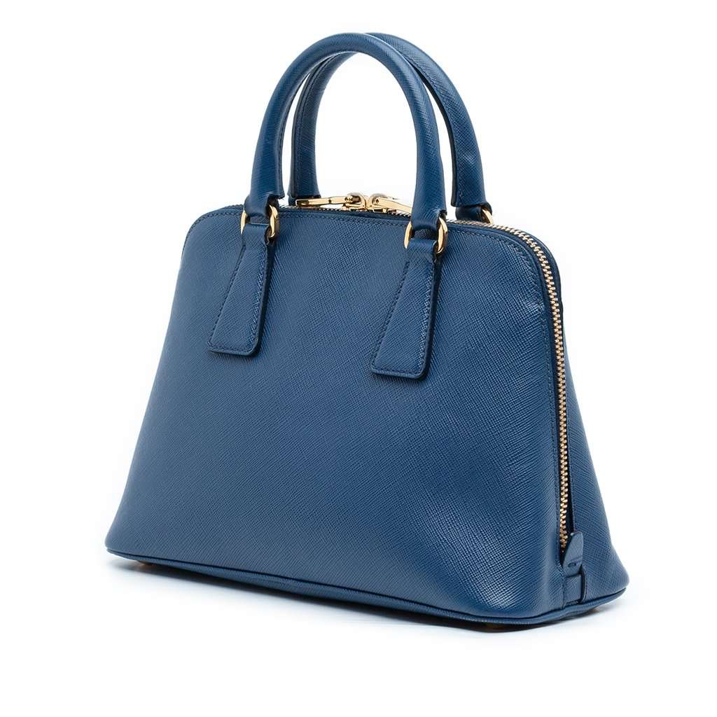 Prada Small Saffiano Lux Promenade Satchel Blue Leather Very good condition - Back View