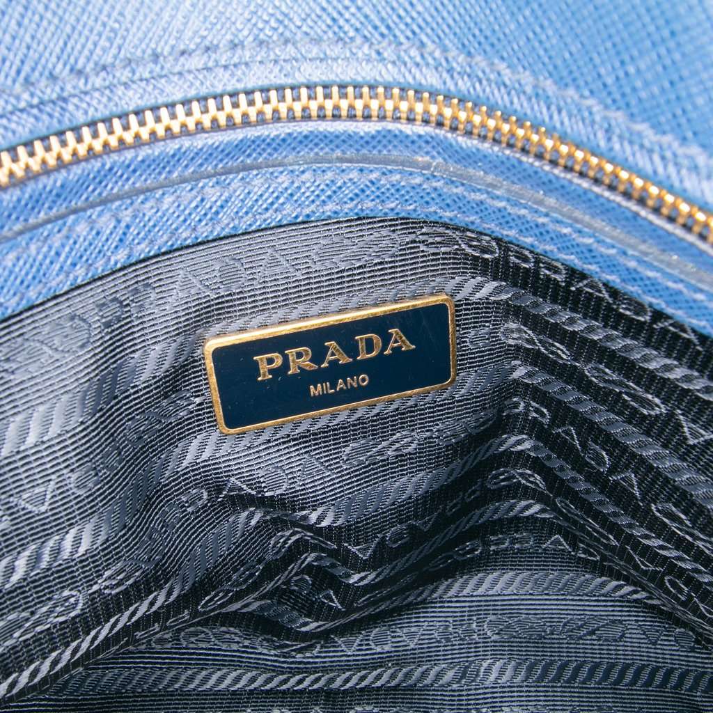 Prada Small Saffiano Lux Promenade Satchel Blue Leather Very good condition - Box View