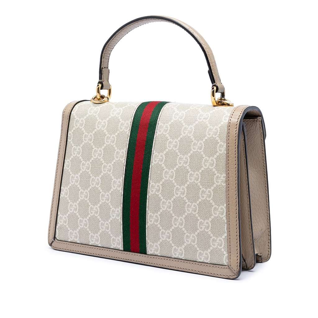 Gucci Small GG Canvas Web Ophidia Top Handle Flap Beige Very good condition - Back View