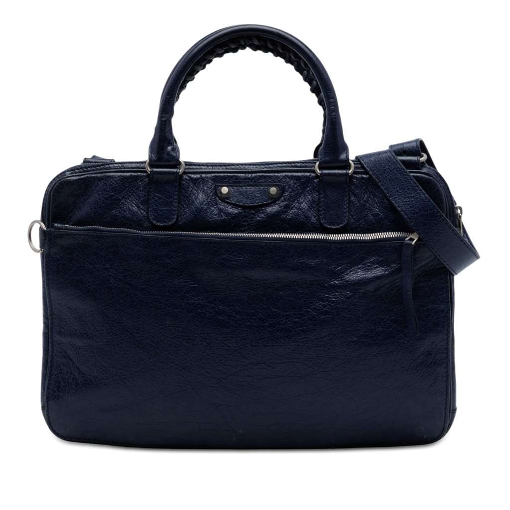 Balenciaga Lambskin Motocross Giant 12 Briefcase Blue Leather Very good condition - Front View