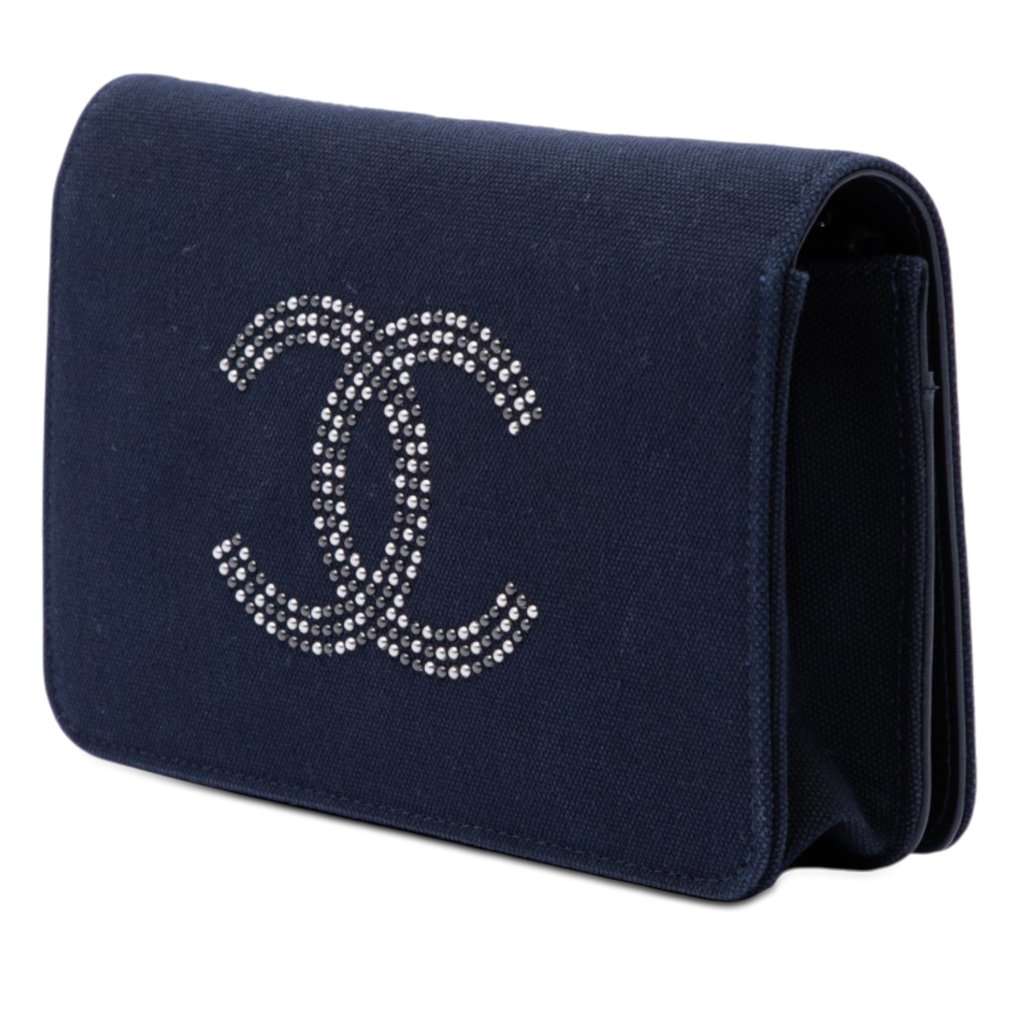 Chanel Paris Shanghai Crystal Embellished Canvas Wallet On Chain Blue Very good condition - Back View