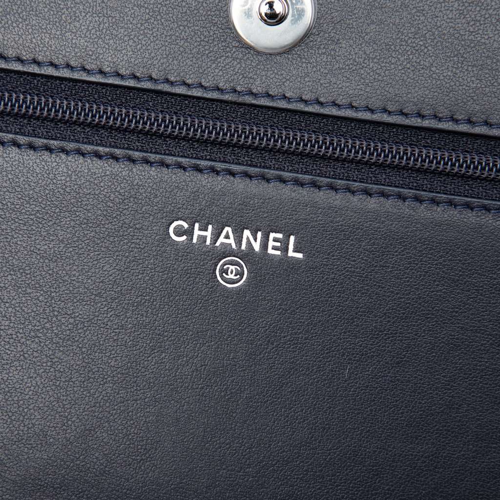 Chanel Paris Shanghai Crystal Embellished Canvas Wallet On Chain Blue Very good condition - Box View