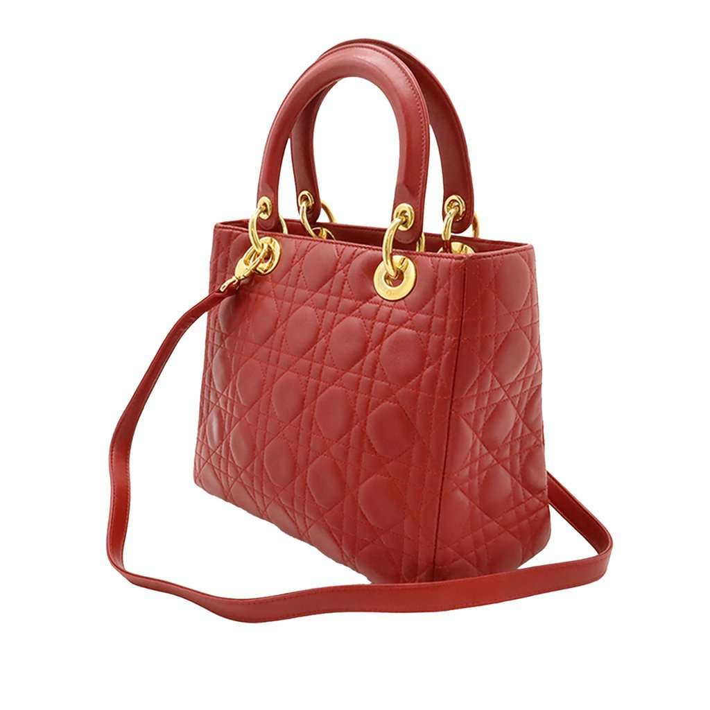 Dior Medium Lambskin Cannage Lady Dior Red Leather Very good condition - Back View