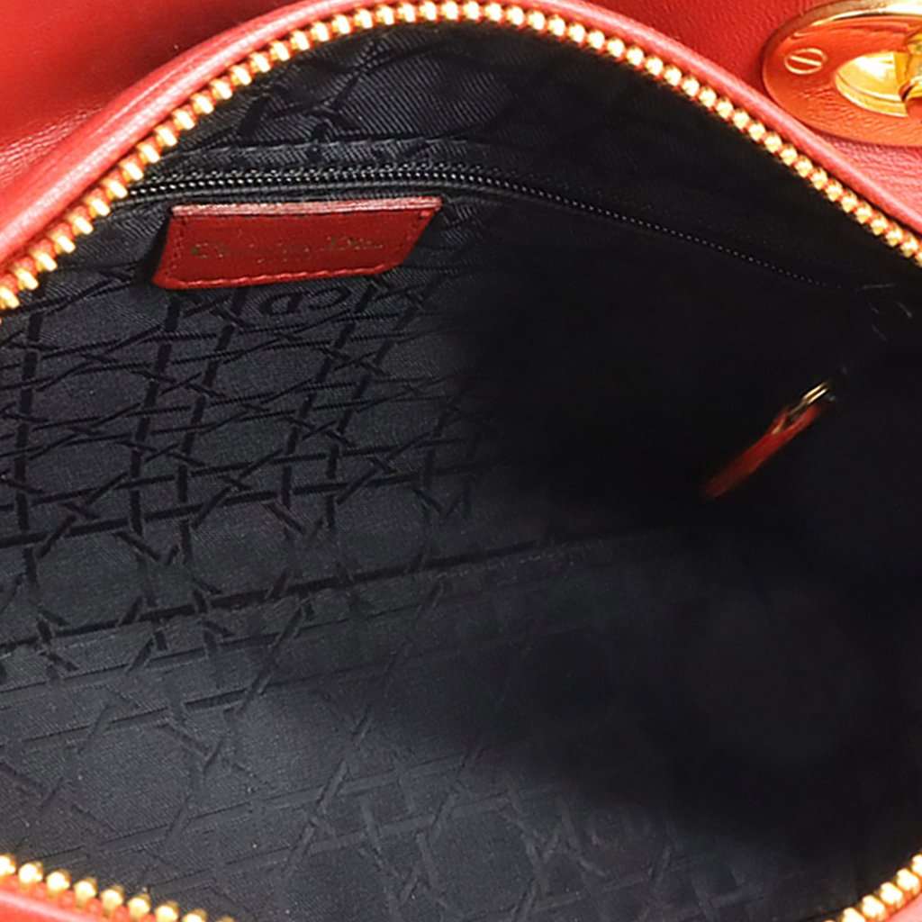 Dior Medium Lambskin Cannage Lady Dior Red Leather Very good condition - Inside View